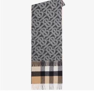 NWT BURBERRY Reversible cashmere scarf Check & logo motif indigo monogram UNISEX